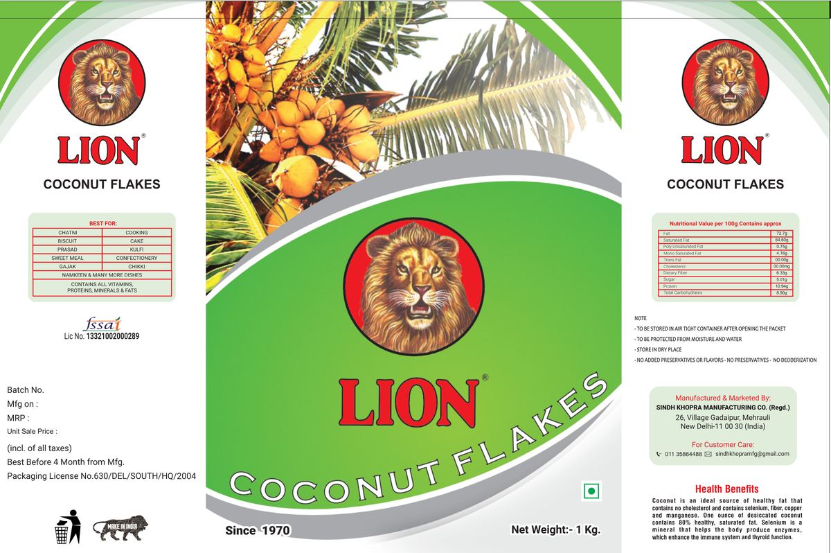 LION coconut flakes packaging