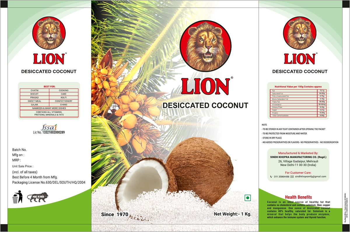 LION desiccated coconut packaging