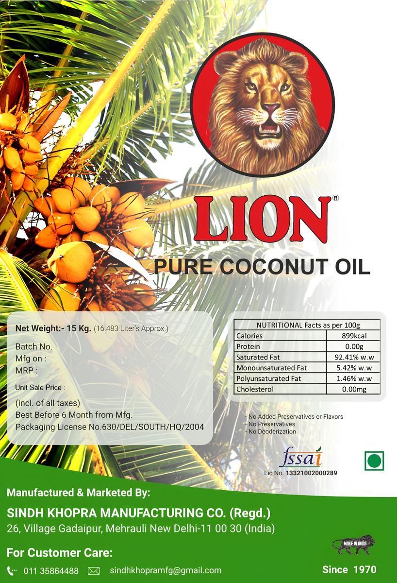 LION pure coconut oil packaging